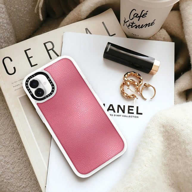 Coque iPhone 16 en cuir classique — Rose sale