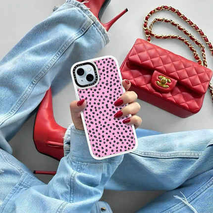 Coque iPhone 14 Plus Classic — Motif à pois pailletés rose