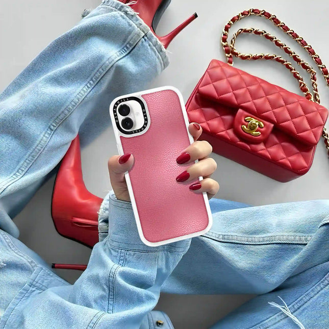 Coque iPhone 16 Plus en cuir classique — Rose sale