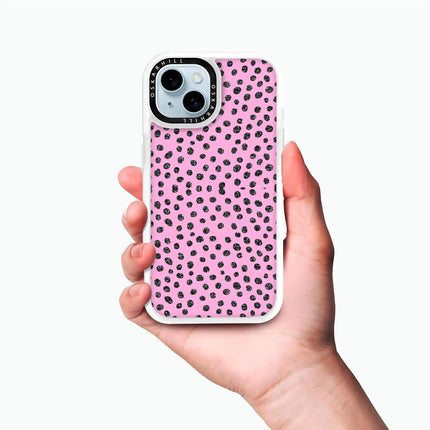 Coque iPhone 15 Classic — Paillettes à pois roses