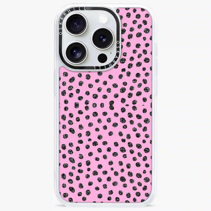 Coque iPhone 14 Pro Classic — Motif à pois pailletés rose