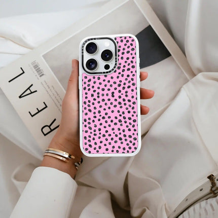 Coque iPhone 15 Pro Classic — Rose à pois pailletés