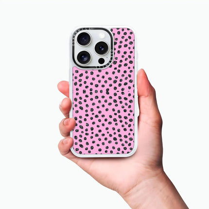 Coque iPhone 14 Pro Classic — Motif à pois pailletés rose