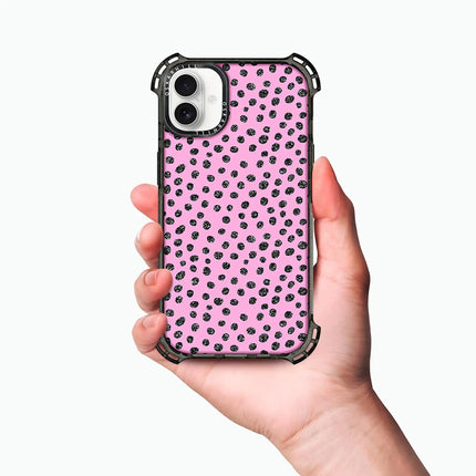 Coque iPhone 16 Plus Bounce CASE — Paillettes à pois roses