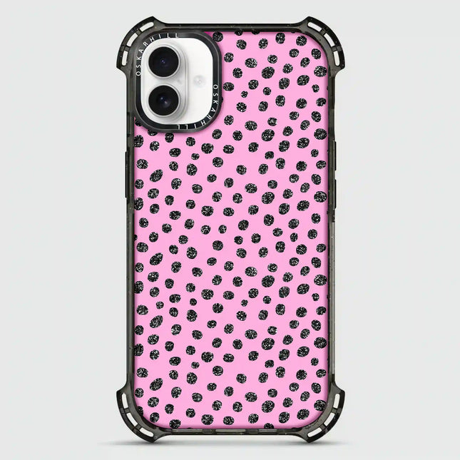 Coque iPhone 16 Plus Bounce CASE — Paillettes à pois roses