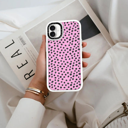 Coque iPhone 16 Plus Classic — Motif à pois pailletés rose