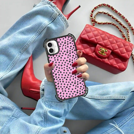 Coque iPhone 16 Plus Bounce CASE — Paillettes à pois roses