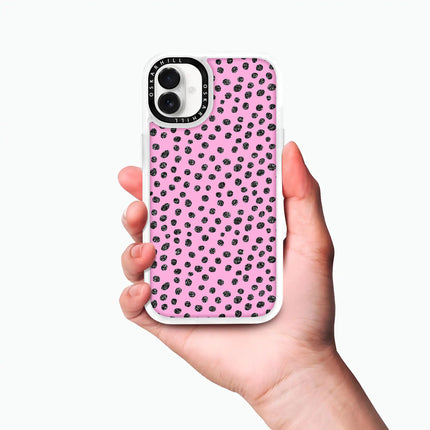 Coque iPhone 16 Plus Classic — Motif à pois pailletés rose