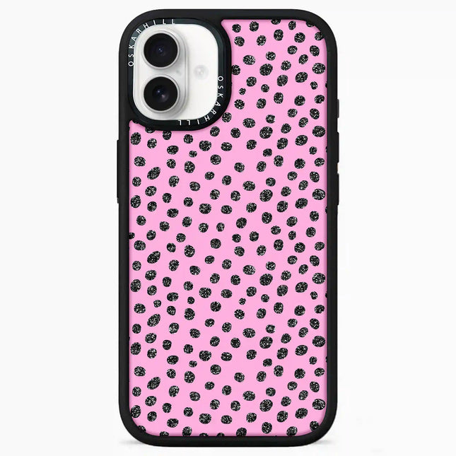 Coque iPhone 16 Elite — Motif à pois rose pailleté