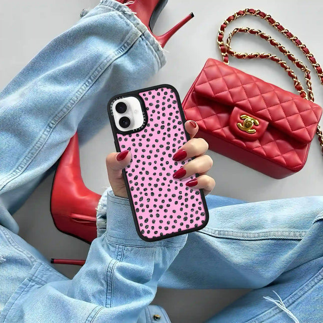 Coque Elite pour iPhone 16 Plus — Motif à pois rose pailleté