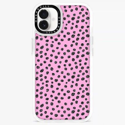 Coque iPhone 16 Plus Classic — Motif à pois pailletés rose