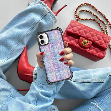 Coque iPhone 16 Plus Bounce — Paillettes violet-bleu pastel