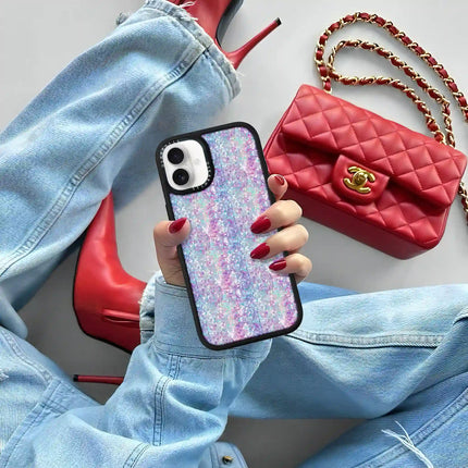 Coque iPhone 16 Elite — Paillettes violet-bleu pastel