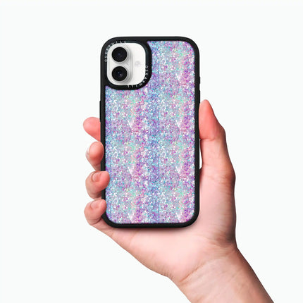 Coque iPhone 16 Plus Elite — Paillettes violet-bleu pastel