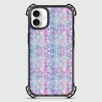 Coque iPhone 16 Bounce — Paillettes violet-bleu pastel