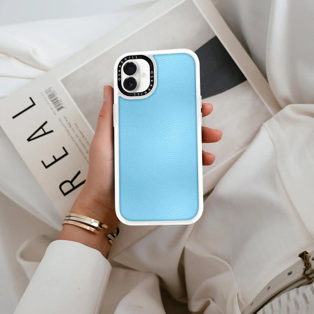 Coque iPhone 16 Plus en cuir classique — Bleu ciel