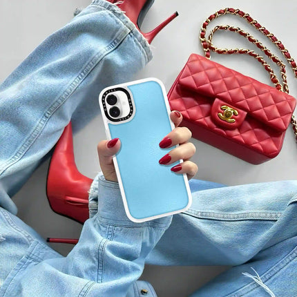 Coque iPhone 16 Plus en cuir classique — Bleu ciel