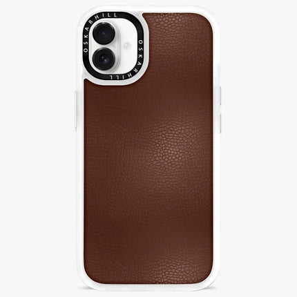 Coque iPhone 16 Plus en cuir classique — Crater Brown