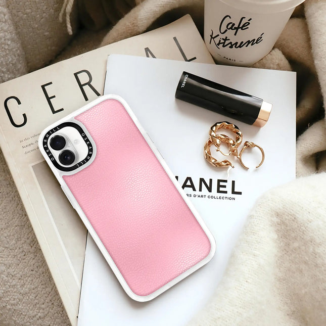 Coque iPhone 16 Plus en cuir classique — Rose pâle