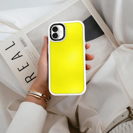 Coque iPhone 16 Plus en cuir classique — Jaune citron