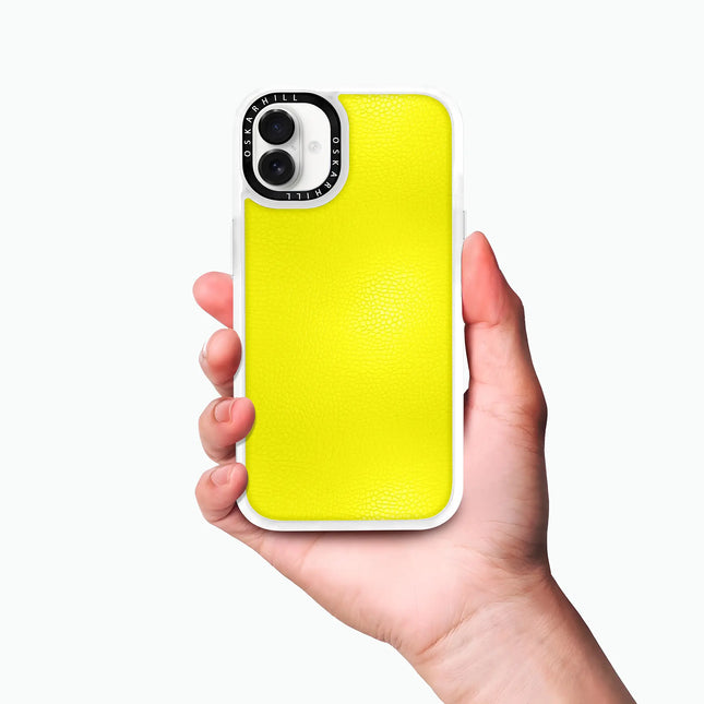 Coque iPhone 16 Plus en cuir classique — Jaune citron