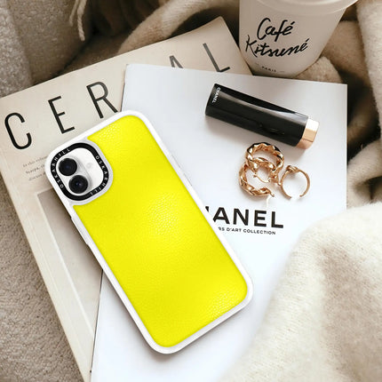 Coque iPhone 16 Plus en cuir classique — Jaune citron