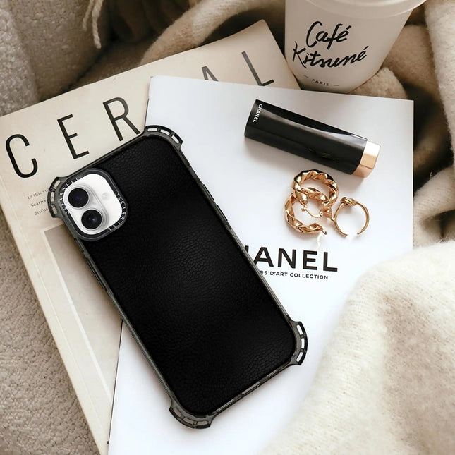 Coque iPhone 16 Plus Bounce Leather — Noir fumé