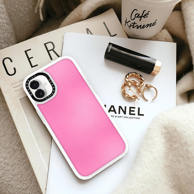 Coque iPhone 16 Plus en cuir classique — rose persan