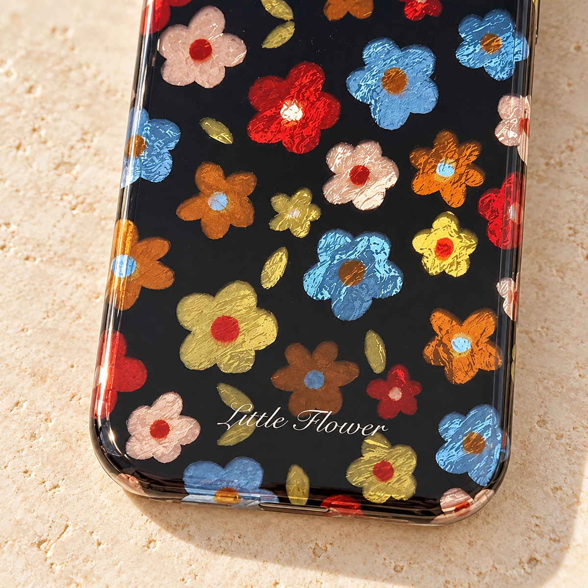 Retro Daisy Floral iPhone Case in Cream or Black — Black Floral, base detail