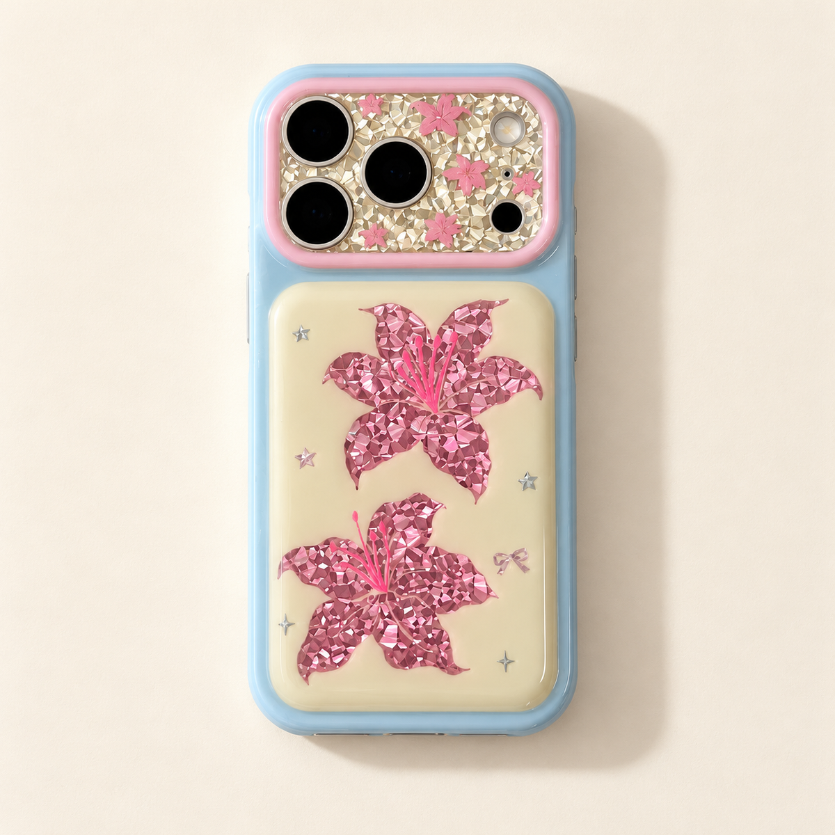 Iridescent Blush Lily iPhone Case — diffuse studio rear view