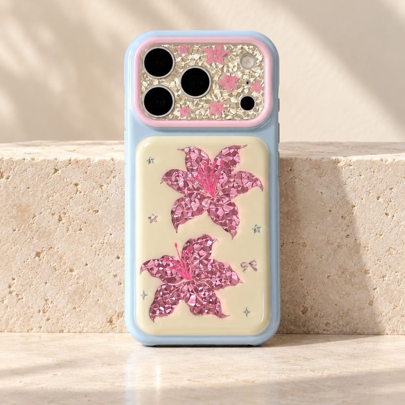Iridescent Blush Lily iPhone Case — full rear hero view