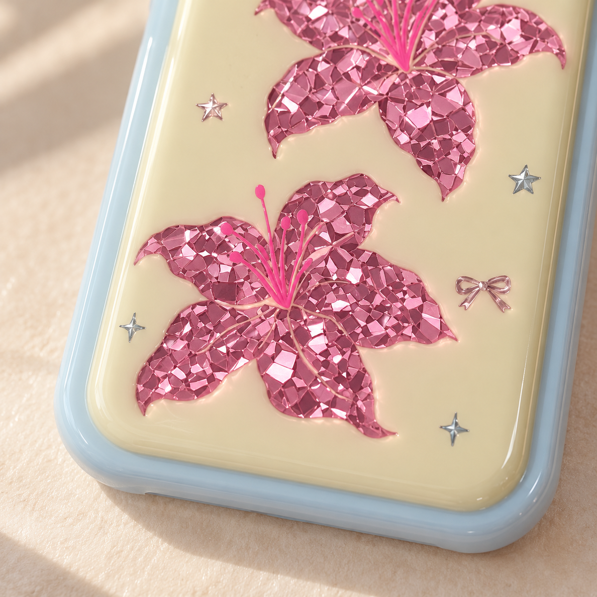 Iridescent Blush Lily iPhone Case — lower lily and bow detail