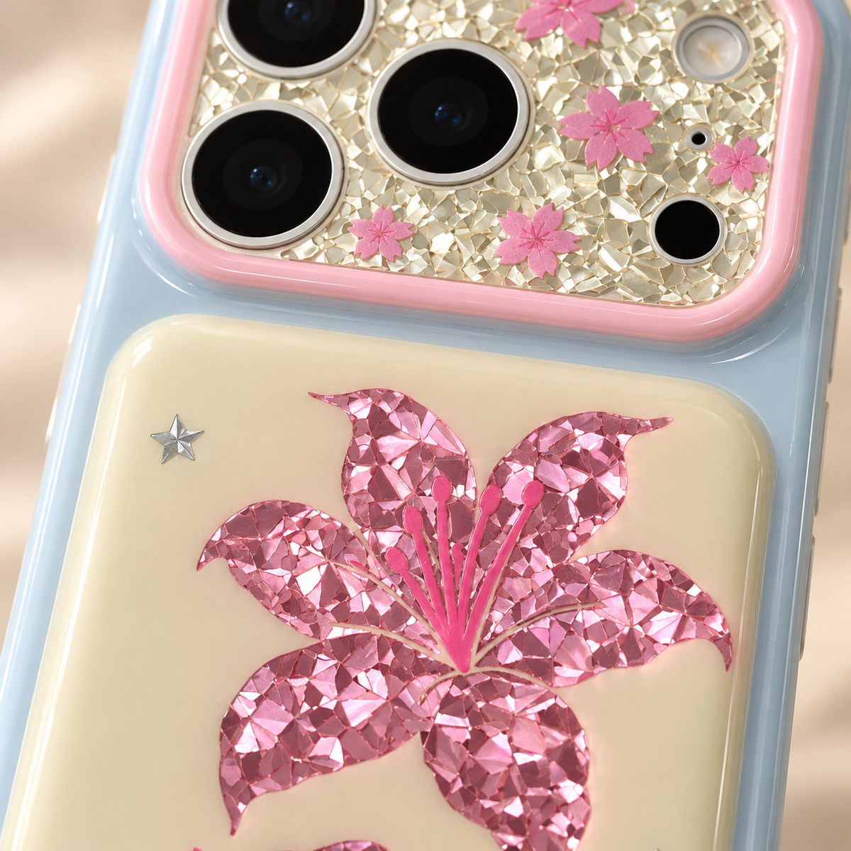 Iridescent Blush Lily iPhone Case — upper lily detail