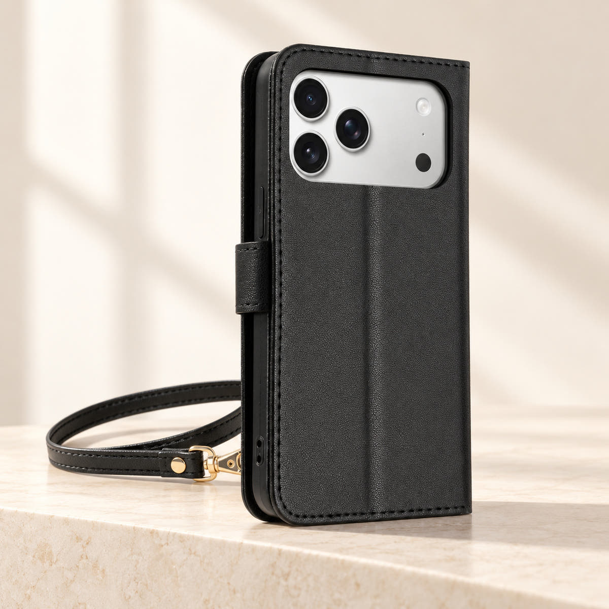 Black Butterfly iPhone wallet case — plain rear panel and camera opening
