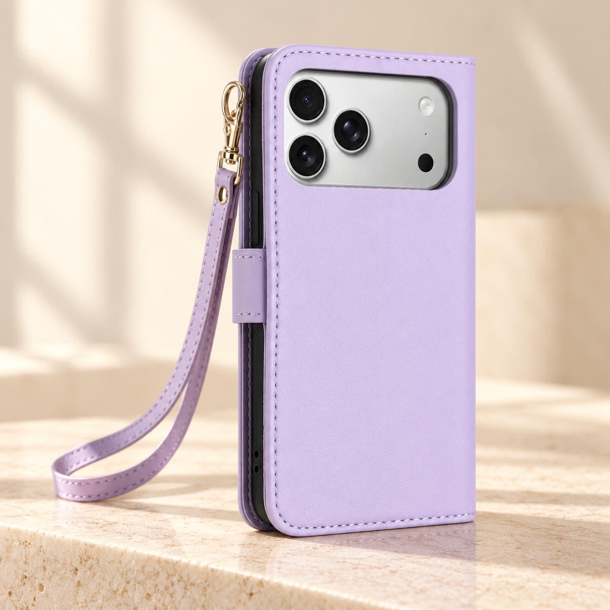 Lavender Butterfly iPhone wallet case — plain rear panel and camera opening