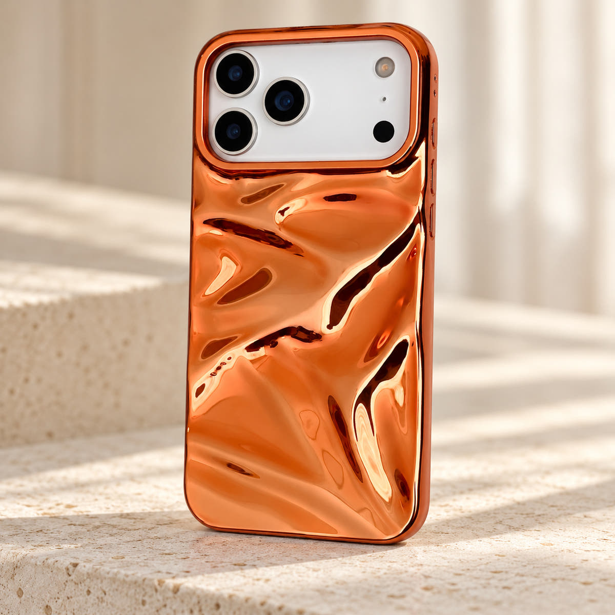Copper-orange Chrome Wave iPhone case — pattern detail view