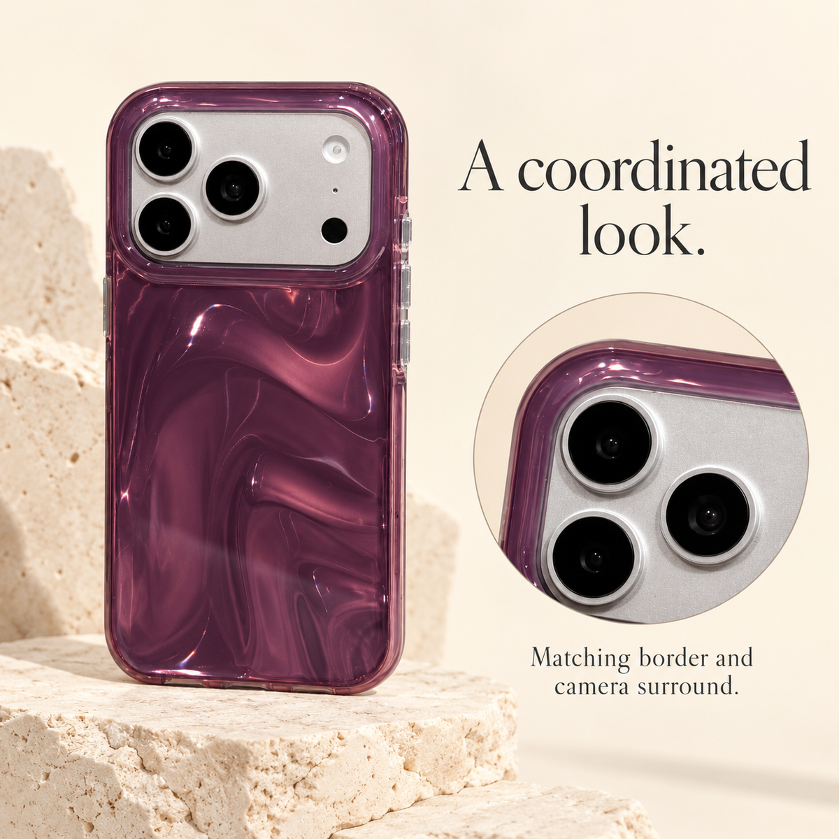 Plum Swirl Glossy iPhone Case — shared guide, coordinated surround