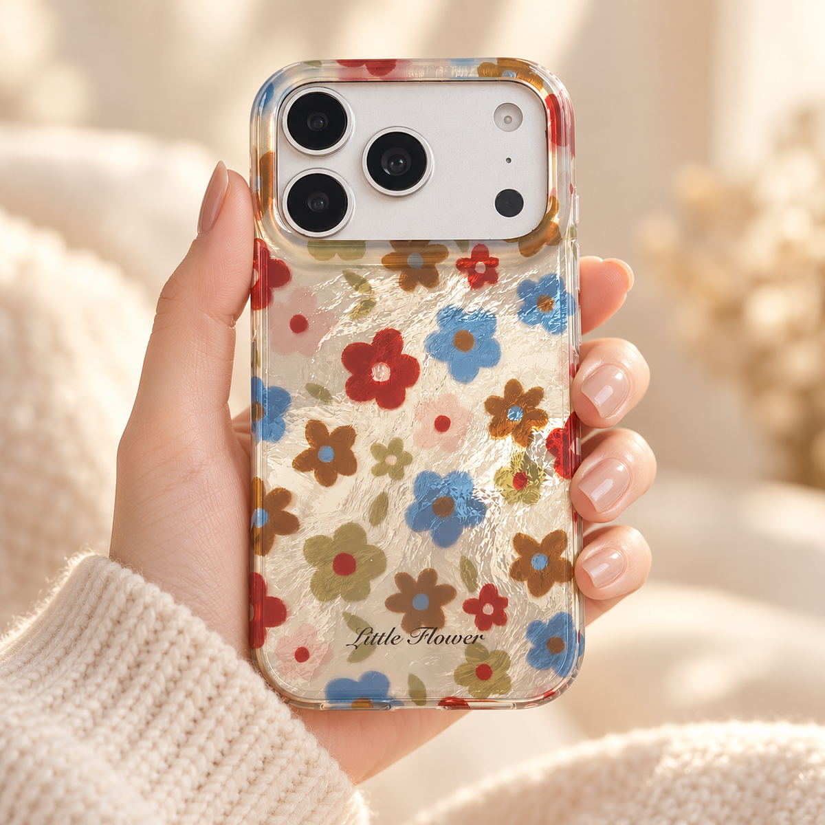 Retro Daisy Floral iPhone Case in Cream or Black — Cream Floral, handheld