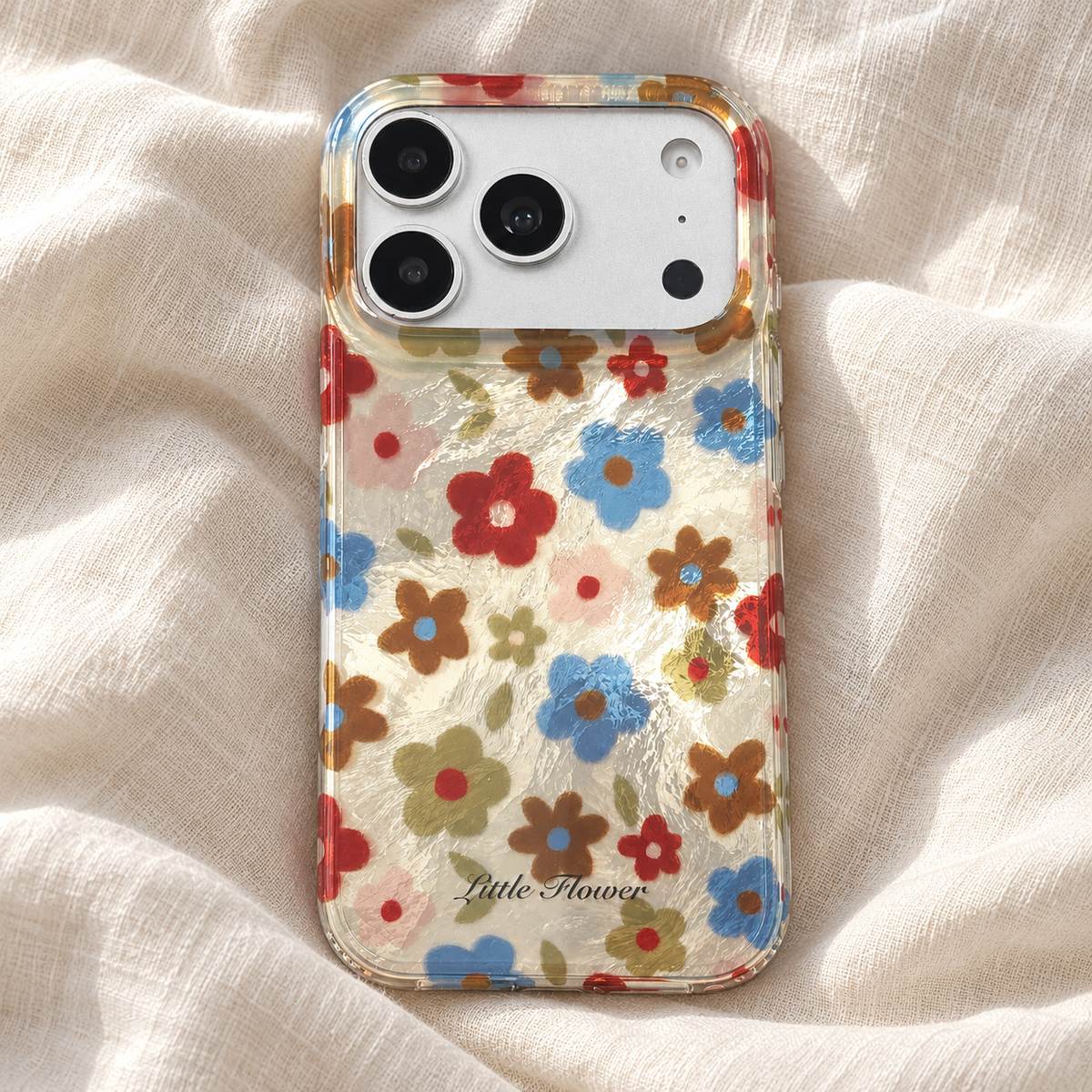 Retro Daisy Floral iPhone Case in Cream or Black — Cream Floral, linen setting