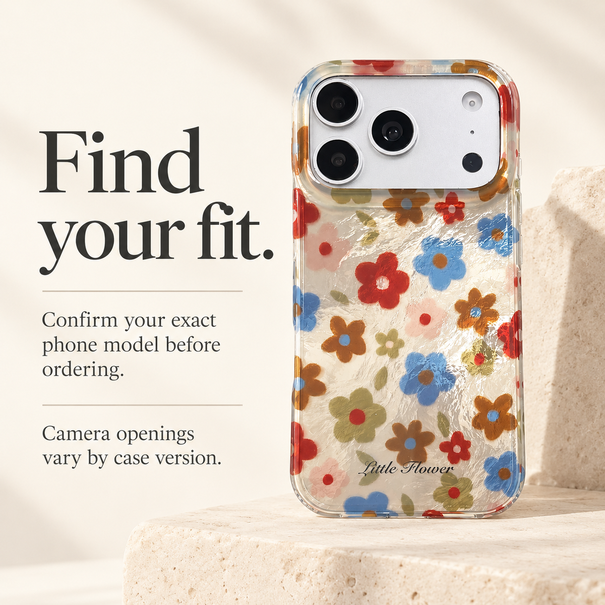 Retro Daisy Floral iPhone Case in Cream or Black — shared guide, fit reminder