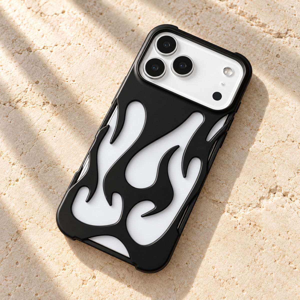 Flame Contrast iPhone Case in Metallic and Black Finishes — Black, tabletop