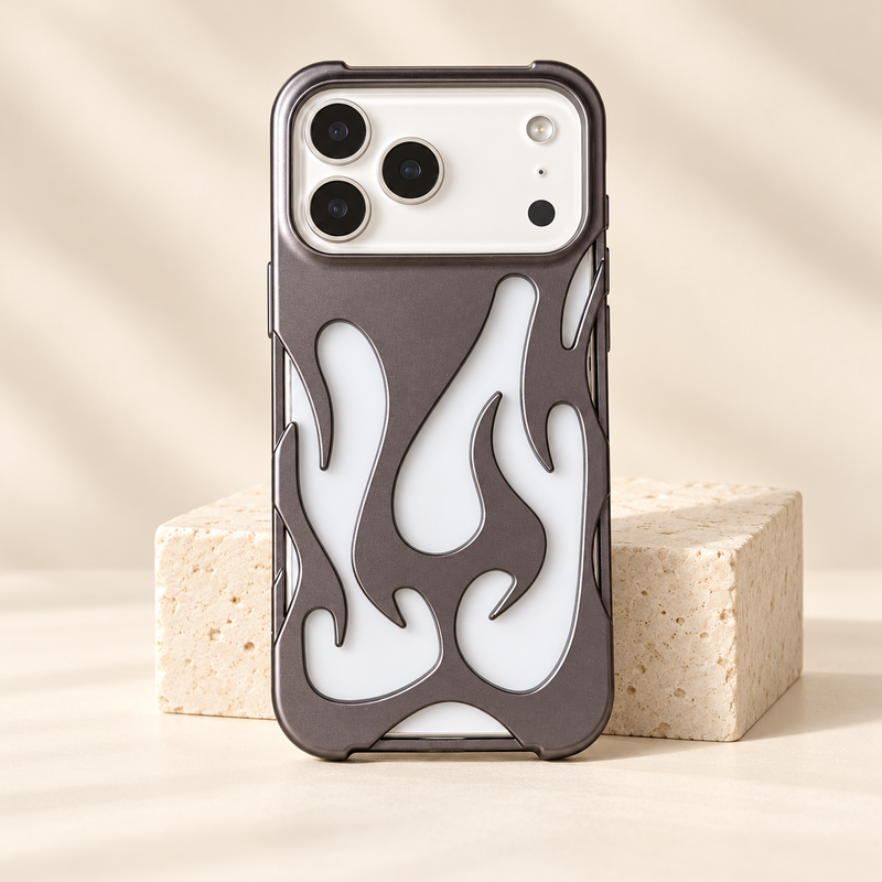 Flame Contrast iPhone Case in Metallic and Black Finishes — Gunmetal, hero