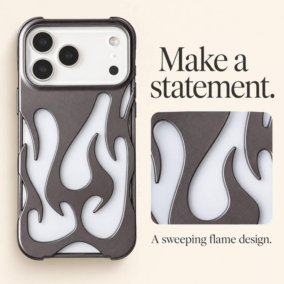Flame Contrast iPhone Case in Metallic and Black Finishes — shared guide, flame design