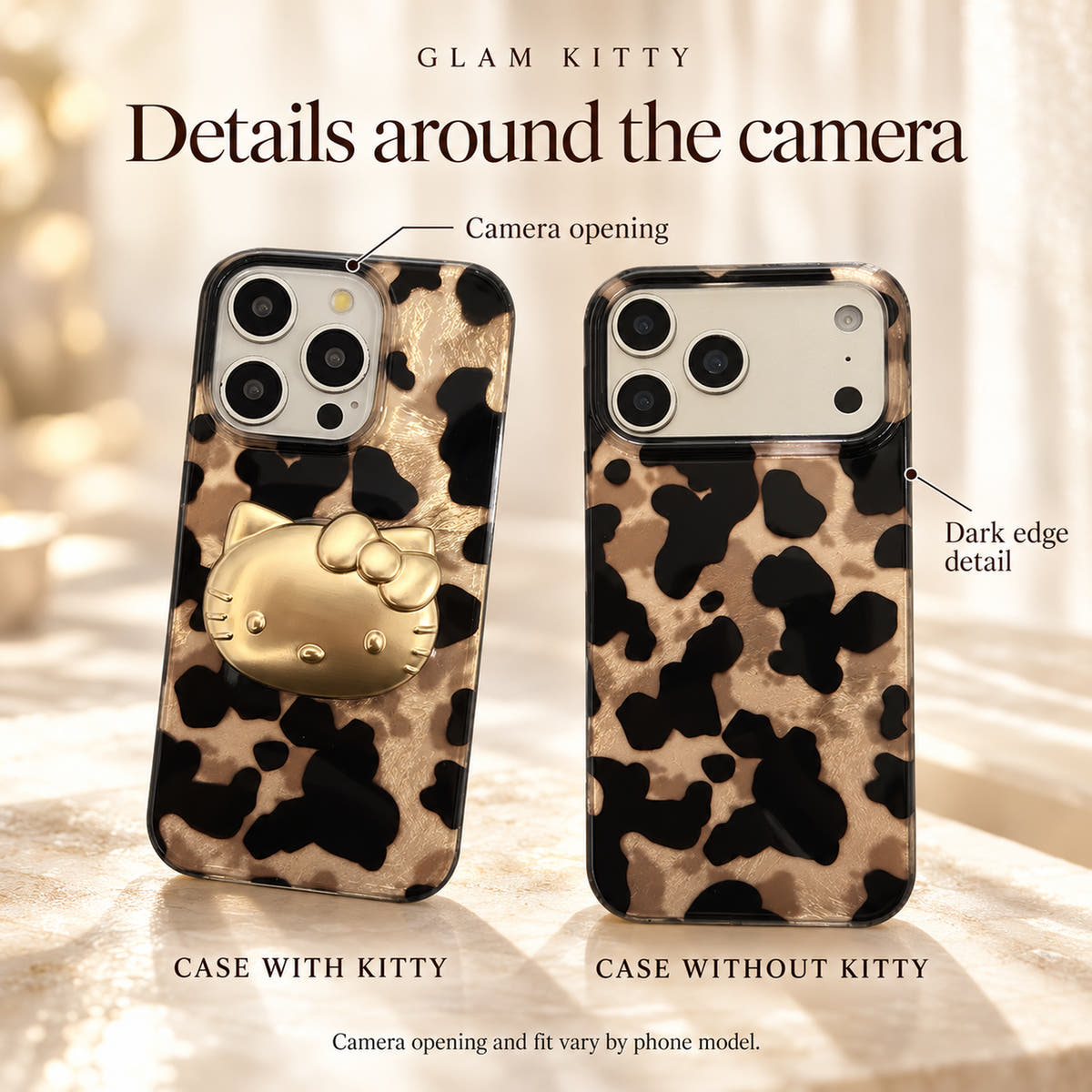 Glam Kitty camera detail graphic showing the original camera openings and dark edge details for both existing styles.