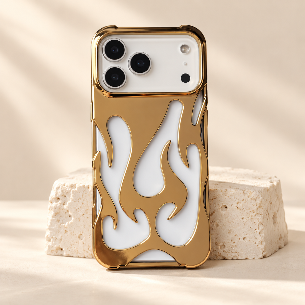 Flame Contrast iPhone Case in Metallic and Black Finishes — Gold, hero