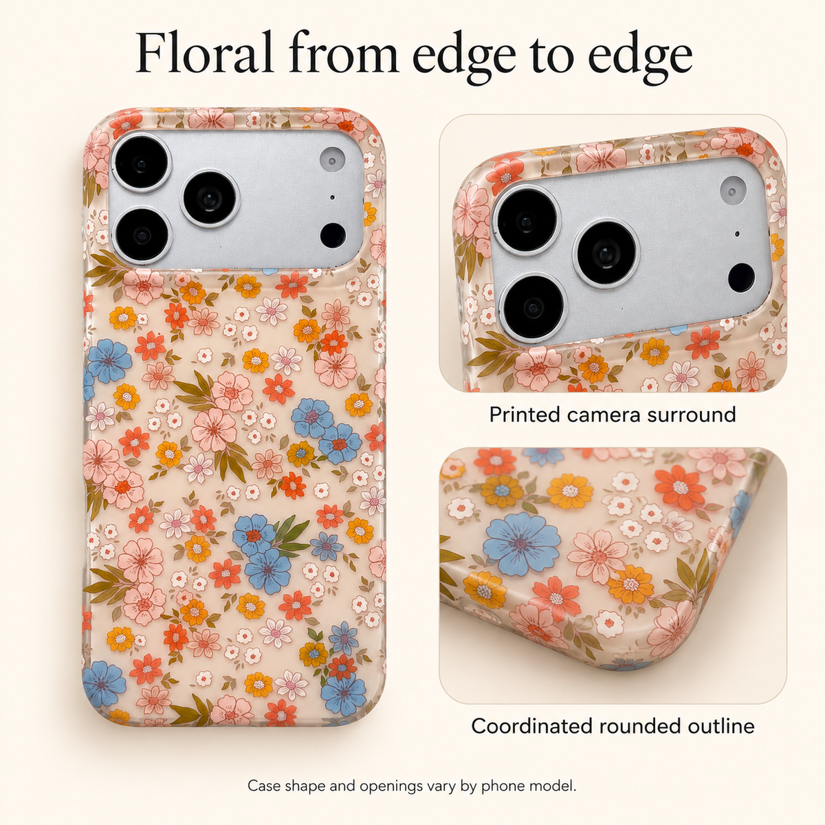 Meadow Floral case with matching printed camera surround and rounded outline.