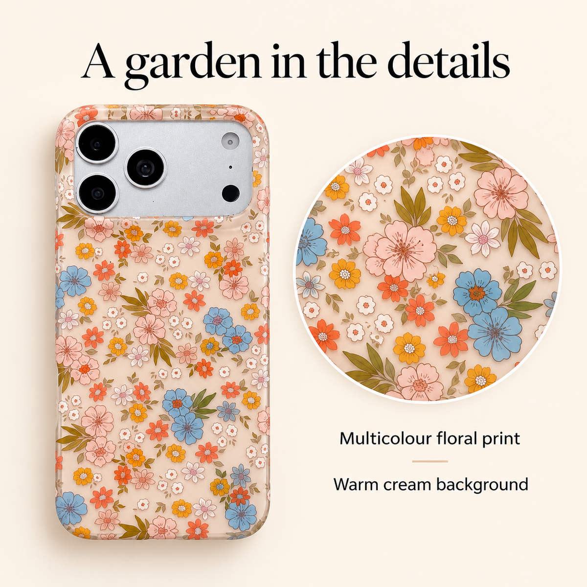 Meadow Floral multicolour flower print on a warm cream background.