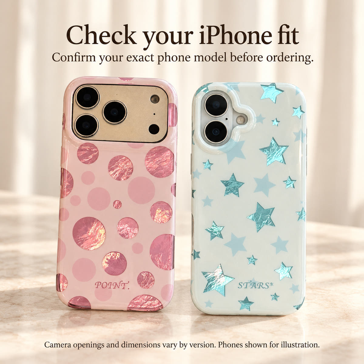 Metallic Dots & Stars iPhone case fit guide
