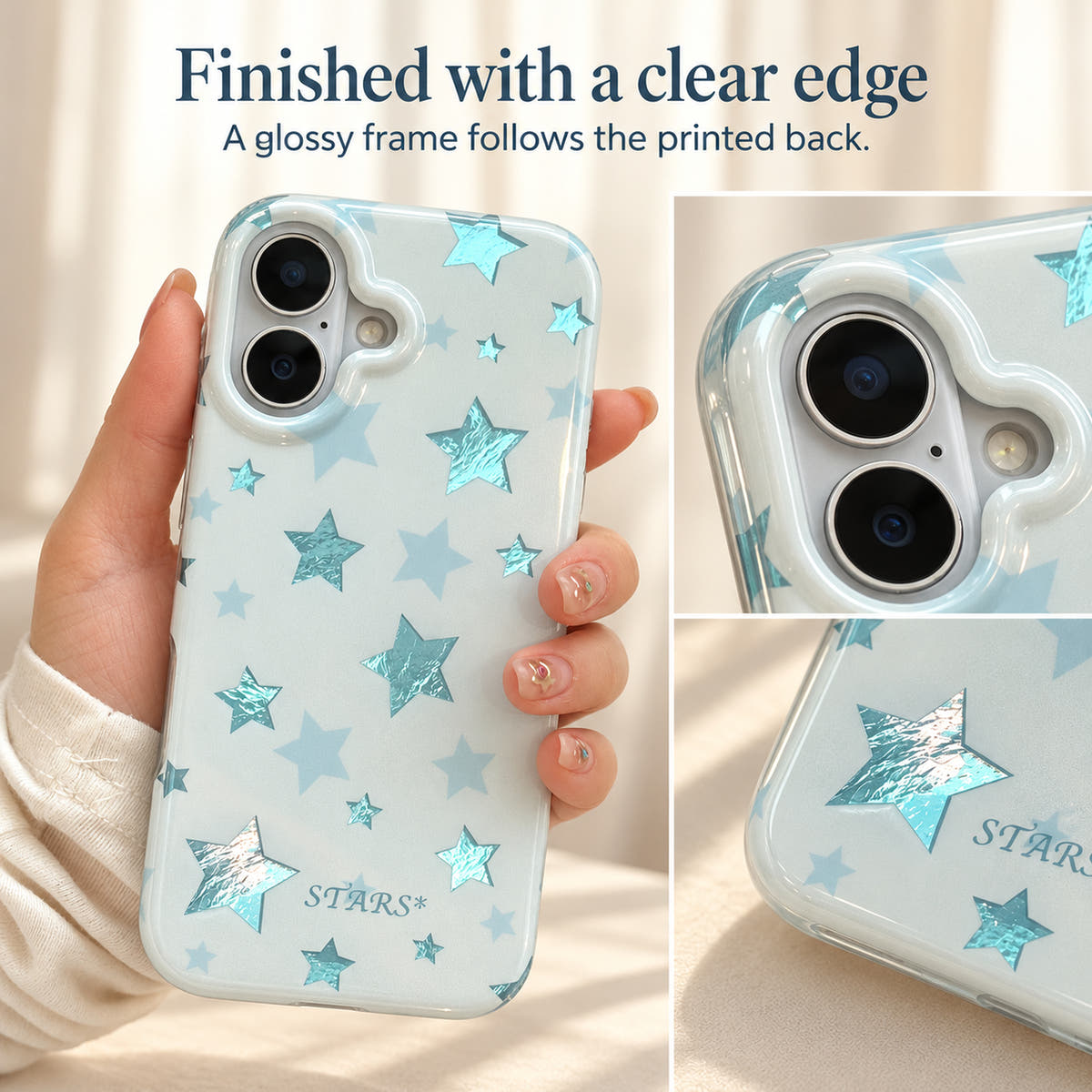 Blue stars case clear frame and camera surround