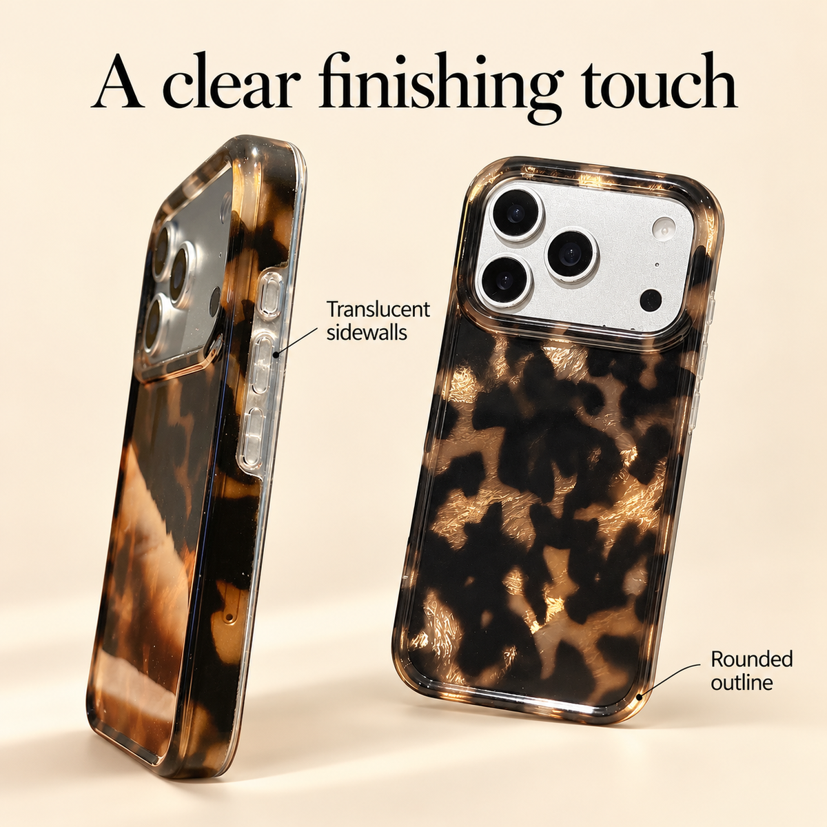 Clear perimeter design panel showing the actual dark mottled print and clear case edges.